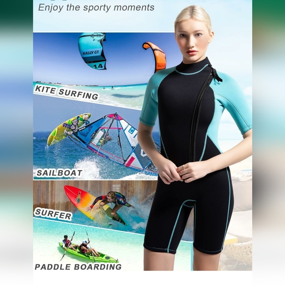 Shorty Neoprene Wetsuit with Front Zipper 3mm, 2mm Shorty Sleeves - Picture 6 of 10